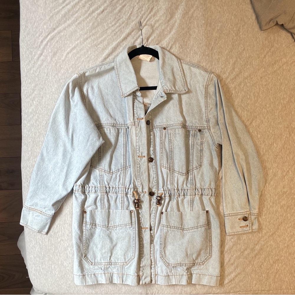 Light blue denim button up cargo jacket